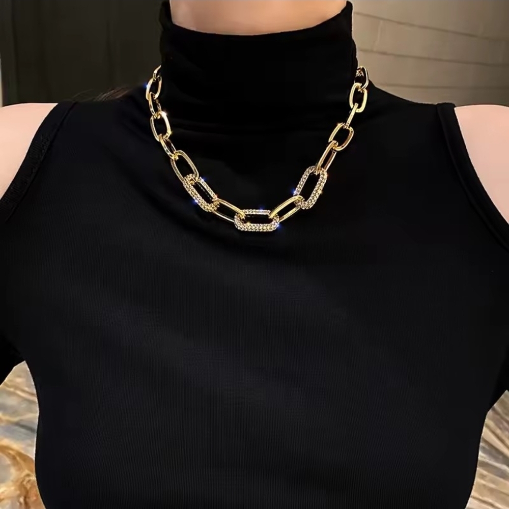 Gold Link Necklace with Pavé Crystal Links - Picture 5 of 5